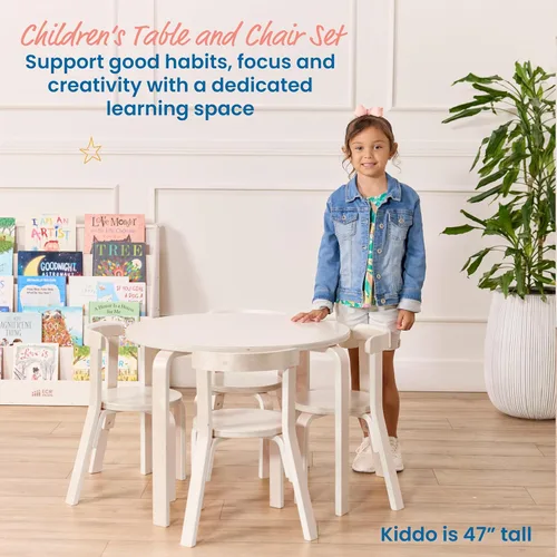 Miniatura 3 de ECR4Kids Juego de mesa de madera curvada y sillas con respaldo curvo, muebles para niños, blanco envejecido, 5 piezas Blanco Cal