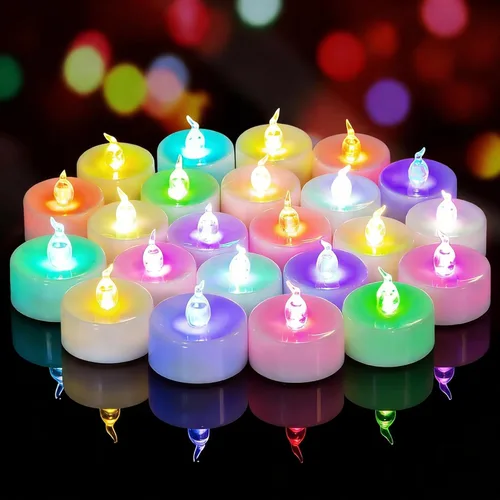 24 PCS Velas de Té que Cambian de Color Lentamente Operadas con Batería, Luces de Té Eléctricas Coloridas Parpadeantes sin Llama, Velas Votivas LED