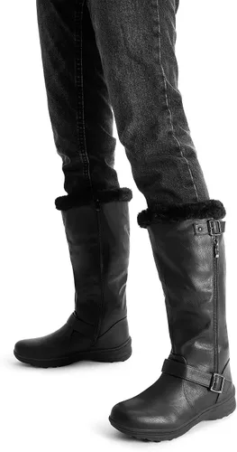 Miniatura 7 de DREAM PAIRS Botas altas hasta la rodilla con forro de piel para mujer, con cierre de cremallera