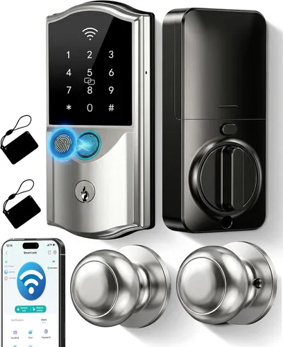 Miniatura 10 de Cerradura Inteligente WiFi para Puerta Principal – Cerrojo Electrónico de Entrada sin Llave Firstriver con Huella Dactilar Biométrica y Teclado