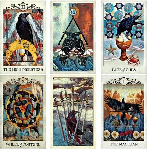 Miniatura 2 de Baraja de tarot de cuervo para principiantes o lectores experimentados – El juego de regalo de tarot incluye instrucciones, bolsa de cartas de tarot