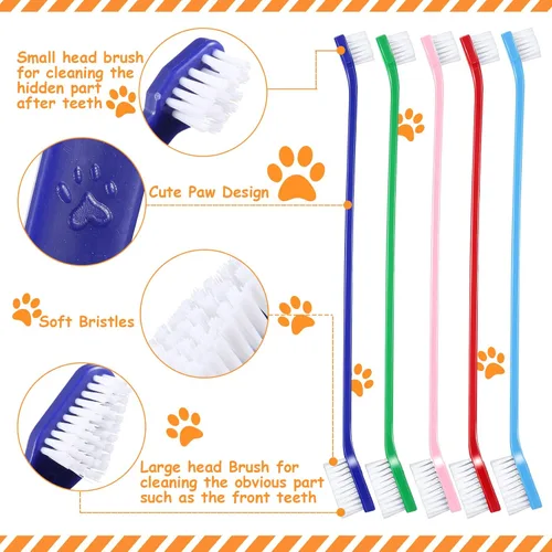 Miniatura 3 de Honeydak Cepillo de dientes para perros, cepillos dentales de doble cabeza, kit de cepillado de dientes para perros, cepillo de dientes de mango