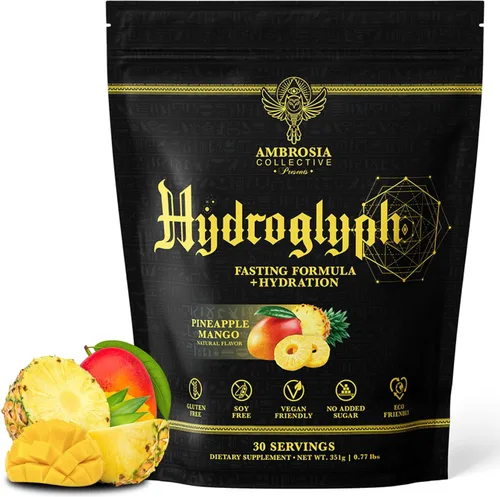 Ambrosia Polvo de electrolitos en ayuno | Aminoácidos AAA, BCAA y HMB | Hidratación sin azúcar con agua de coco | Vegano, sin gluten | 30 porciones