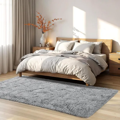 Miniatura 8 de Zentavio Alfombras de área para sala de estar, alfombras grises para dormitorio, alfombra de 4 x 6, alfombra mullida, peluda y suave, shag estética