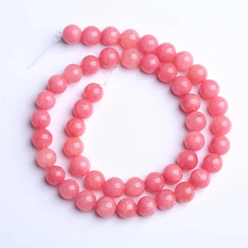 Miniatura 4 de 10 mm, 36 piezas de cuentas de piedra natural de jade rosa, cuentas de rodocrosita y calcedonia para hacer joyas, pulseras DIY, 1 hebra