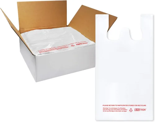 Miniatura 8 de Bolsas de transporte de camisetas de Bagtron con la frase "Thank You", bolsas de plástico desechables con asas para compras y restaurantes, 1/6