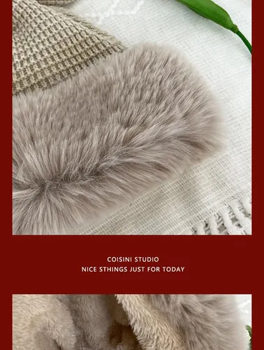 Miniatura 3 de Fauxfur Y2k - Gorro de conejo para mujer, gorro de invierno cálido con diseño de calavera y pompón, sombrero holgado