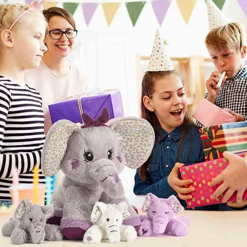 Miniatura 8 de Elefante mamá de peluche de animal de peluche mamá y bebé, lindo juego familiar pequeño de 13 pulgadas con mini bebés, regalos para niños