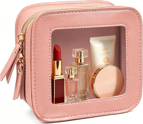 Miniatura 6 de Paquete de 2 bolsas de maquillaje transparentes para viaje, neceser aprobado por la TSA con cremallera, pequeñas bolsas de maquillaje para mujeres