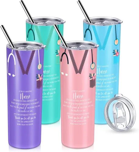 Sabary Cna Week Gifts - Vaso de acero inoxidable de 20 onzas a granel con tapa y letrero de estetoscopio para mujeres, estudiantes de graduación de