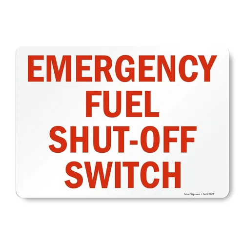 SmartSign Letrero de metal con "Interruptor de apagado de combustible de emergencia" de 10 x 14 pulgadas, serigrafiado, aluminio laminado a prueba