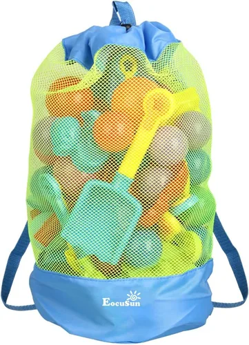EocuSun Bolsa de malla grande para playa, tote durable con cordón, mochila para juguetes de natación y alberca, bolsas de almacenamiento para