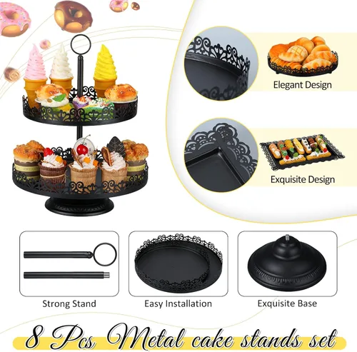 Miniatura 5 de Tioncy Juego de 8 soportes para tartas, soportes de exhibición de mesa de postres de metal para mesa de postres, soporte para cupcakes escalonados