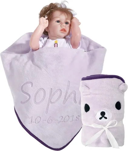Miniatura 10 de Cobija de franela personalizada para bebé unisex con animalito de adorno, cobertor de seguridad para recién nacidos, regalo para bebé con su nombre