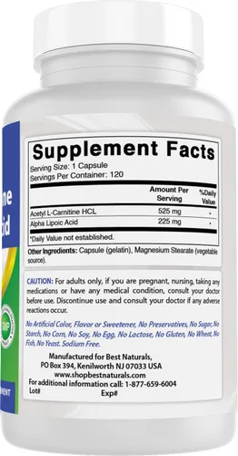 Miniatura 6 de Best Naturals Acetil L-carnitina y ácido alfa lipoico 750 mg 120 cápsulas (120 unidades (paquete de 3))