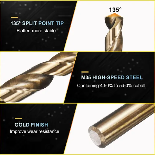 Miniatura 4 de PATIKIL Broca Jobber de 0.039 in, vástago recto M35 cobalto 5% acero de alta velocidad 135° acabado dorado para metal duro de acero inoxidable - 2