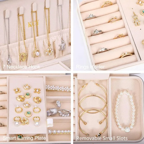 Miniatura 3 de KCY Joyero para mujeres y niñas, pequeño estuche organizador de joyas de viaje, cajas de almacenamiento de joyas portátiles de piel sintética