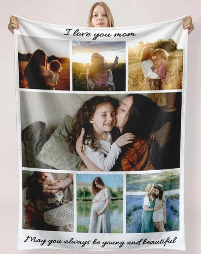 Manta personalizada con foto y texto, manta personalizada de collage de imágenes y texto, manta de fotos suave regalo para Navidad, papá, mamá, 7