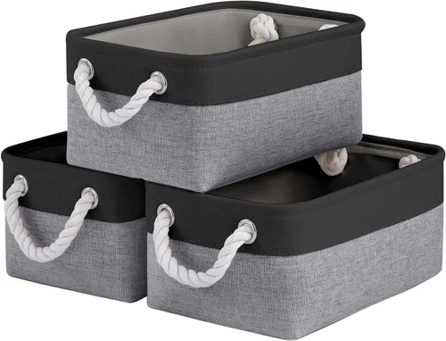 Miniatura 77 de Cestas de almacenamiento para estantes de 11.8 x 7.9 x 5.2 pulgadas, contenedores de almacenamiento plegables de tela con asas, organizador
