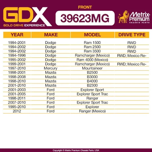 Miniatura 2 de Metrix Premium Chassis Parts GDX - Barra estabilizadora de barra estabilizadora delantera para Dodge Ram 1500 RWD 94-01, Ram 2500 RWD 94-02, Ram