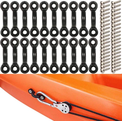 Miniatura 6 de Kit de almohadillas para kayak, 10 trabillas elásticas de nailon para cubierta con 20 tornillos para lancha, kit de aparejo de cubierta de kayak