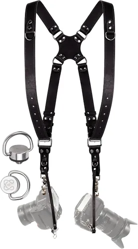 Miniatura 14 de C Coiro Camera Harness for 2 Cameras Dual Shoulder Leather Camera Strap for DSLR/SLR, Camera Straps for Photographers Canela