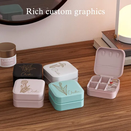 Miniatura 4 de Bemaystar Regalos personalizados para mujer Joyero personalizado, organizador de joyas de viaje pequeño portátil con flor de nacimiento y nombre