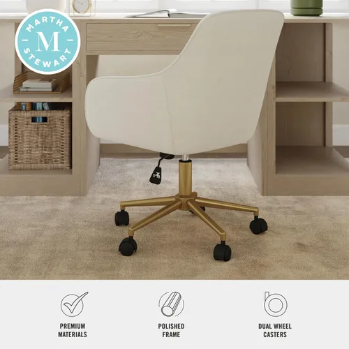 Miniatura 5 de Martha Stewart Rayna Silla de Trabajo Giratoria con Brazos Acampanados para Oficina en Casa en Cuero Sintético Negro con Marco de Latón Pulido