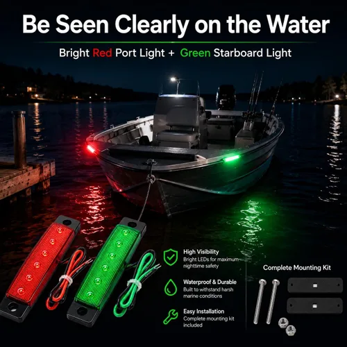 Miniatura 2 de Luces de navegación Shangyuan, luces LED de tira marinas y para popa de barco, kayak, DC 12V 2 piezas (rojo y verde)