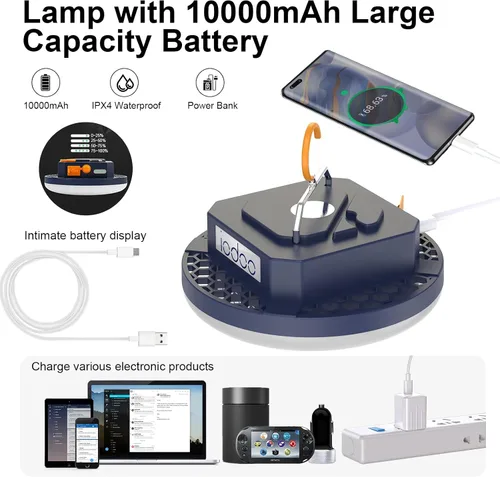 Miniatura 7 de Linterna de camping roja a prueba de insectos 2025 de 10000mAh recargable con luz LED roja de 3000LM para acampada, luz de tienda portátil de 6500K