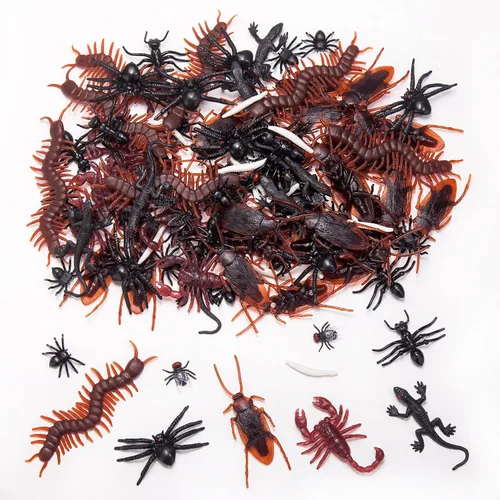 130 piezas de juguetes de bichos de plástico realistas para bromas, 9 tipos de insectos falsos de broma: cucarachas, arañas, ciempiés, escorpiones
