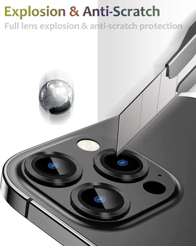 Miniatura 5 de Protector de lente de cámara de metal compatible con iPhone 13 Pro Max/iPhone 13 Pro Cubierta de cámara de metal Protector de pantalla de vidrio