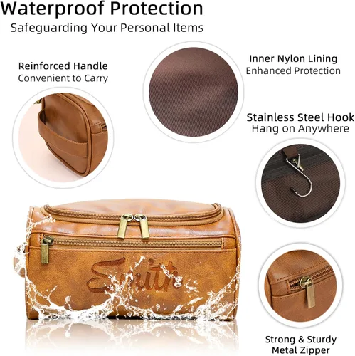 Miniatura 3 de Xpanrous Neceser personalizado para hombre – Kit de piel sintética grabada con nombre o iniciales personalizados, bolsa de afeitar de viaje hecha a
