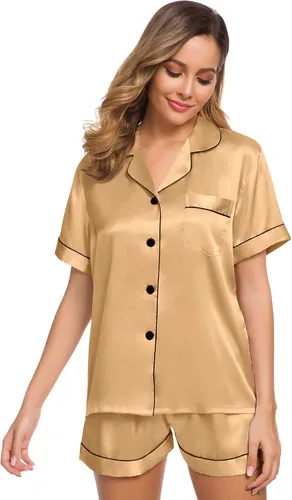 Miniatura 2 de SWOMOG Womens Silk Satin Pajamas Set Two-piece Pj Sets Sleepwear Loungewear Button-Down Pj Sets