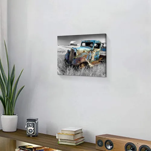Miniatura 4 de Lienzo decorativo para pared de automóvil oxidado: cuadros de camiones viejos impresos en lienzo para dormitorio