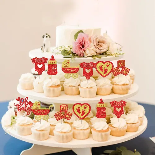 Miniatura 6 de 24 piezas de decoración para cupcakes para el día de San Valentín con purpurina roja para pies de bebé, carruaje de amor, corazón, día de San