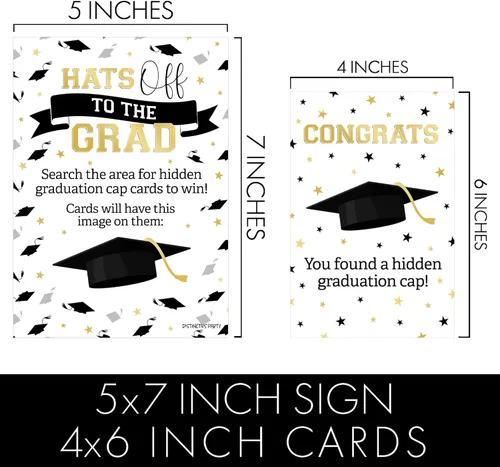 Miniatura 4 de DISTINCTIVS Grad Cap Scavenger Hunt, juego de fiesta de graduación Class of 2026-1 cartel independiente y 10 tarjetas para ocultar