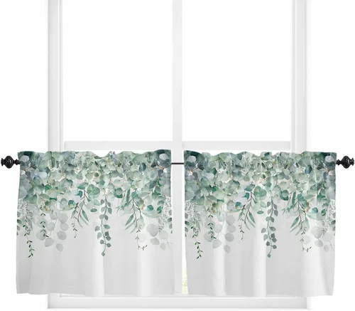 Miniatura 11 de Cenefas para ventanas, tarro de algodón con bolsillo para barra de cortina de cocina, cenefas de 54 x 18 pulgadas, cortinas cortas para ventana