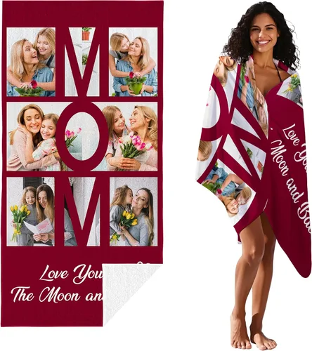 Miniatura 3 de JML Regalos del Día de la Madre y Cumpleaños para Mamá de Hija o Hijo, Toalla de Playa Personalizada con Foto, Toalla de Playa Personalizada