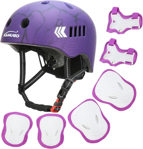 Miniatura 12 de KAMUGO - Juego de cascos de bicicleta para niños, casco ajustable para niños de 2 a 8 años, niños y niñas, con equipo de protección deportiva, Rosa