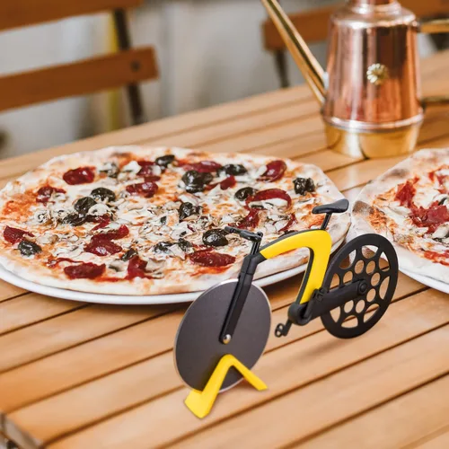 Miniatura 4 de Rueda cortadora de pizza para bicicleta con soporte, cuchillo de pizza de acero inoxidable de 2.4 pulgadas, superficie esmerilada antiadherente