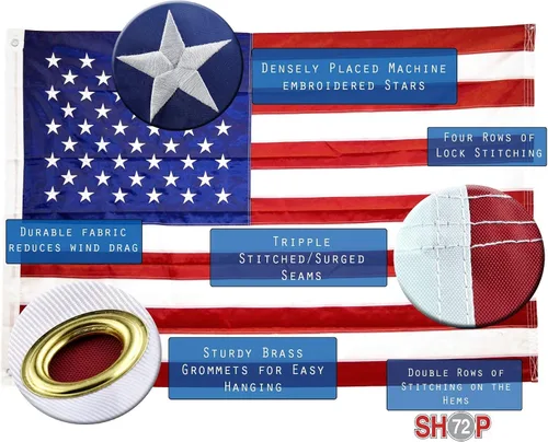 Miniatura 6 de Shop72 Bandera estadounidense, bandera estadounidense de 3 x 5 para exteriores, resistente, estrellas bordadas, lealtad a Estados Unidos, bandera