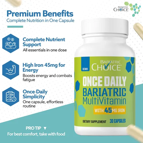 Miniatura 2 de Bariatric Choice Multivitamínico bariátrico una vez al día con 45 mg de hierro, cápsula fácil de tragar, vitamina para pacientes de cirugía