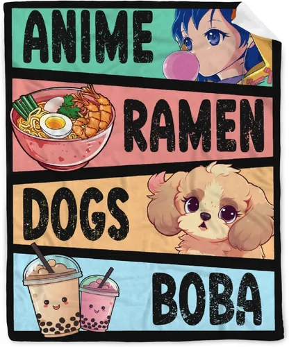 Miniatura 8 de Manta de anime de regalo para niñas, decoración de anime Kawaii para mujeres, manta de franela de dibujo de anime Ramen Boba, cosas para amantes