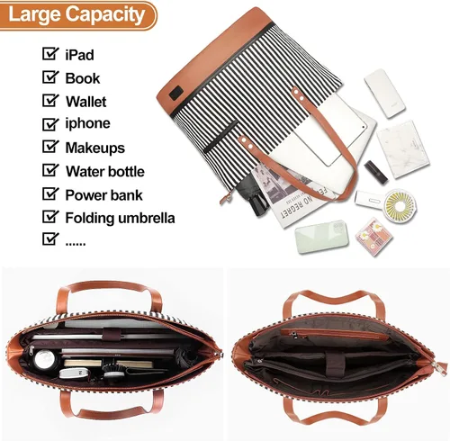 Miniatura 6 de Bolsa de mano para laptop para mujer, maletín grande de lona para mujer, bolsa de trabajo impermeable para computadora portátil de 15.6 pulgadas