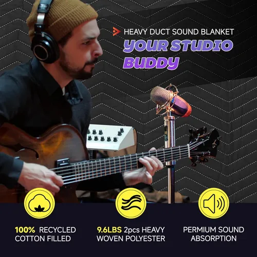 Miniatura 8 de 2 Piezas de Manta de Amortiguación de Sonido Grande 48" x 80", Manta Acústica de 850GSM con Ojales, Mantas de Absorción de Sonido de Estudio