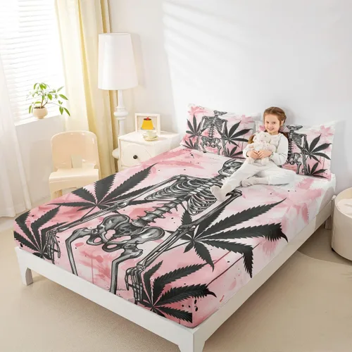 Miniatura 16 de Erosebridal Sábanas de cama de polilla de la muerte, sábana bajera ajustable de calavera gótica, tamaño individual, sábanas florales de flores