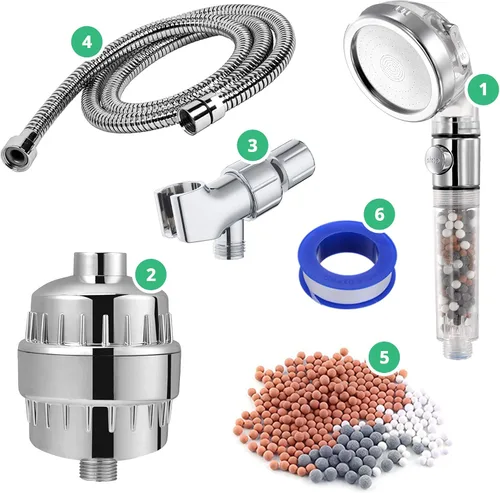 Miniatura 10 de Cabezal de ducha filtrado StoneStream original, cabezal de ducha de alta presión con suavizador de agua Eco Power con interruptor