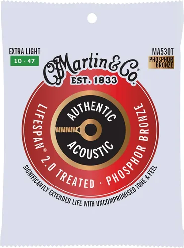 Miniatura 16 de Martin Auténticas cuerdas de guitarra acústica, tratamiento de vida útil 2.0, ligero, bronce 80/20