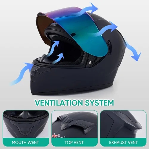 Miniatura 4 de Full Face Motorcycle Helmets for Adults Men and Women with Internal Tinted Visor Negro (Dumb black)